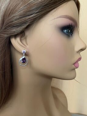 Unbranded Purple Teardrop Halo Drop Earrings
